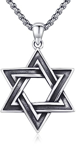 DOTBJ Collana con ciondolo a forma di stella David in argento Sterling 925, con catena in acciaio inox, 55,88 cm + 5 cm, Argento sterling, Nessuna pietra preziosa