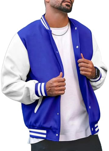 seiveini Veste de Baseball Homme College Manteau Varsity Jacket Blouson Collège Unisexe Oldschool Vintage Sport Hip Hop Streetwear A Bleu XL