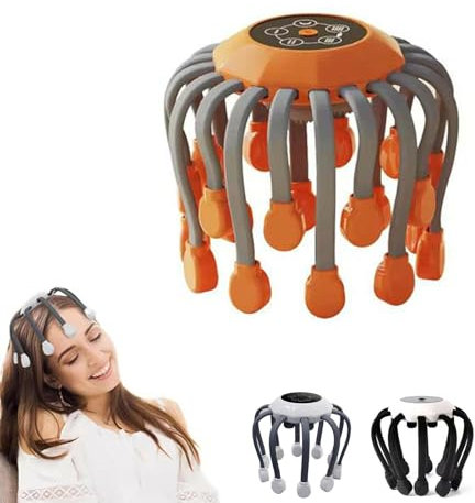 RJSQAQE Head Massager Scalp Massager Electric Scalp Massager,Octopus Head Massager Scalp with 10 Vibrating Points, 5 Modes and Smart Timing, Relieves Scalp Pressure Headaches (orange)