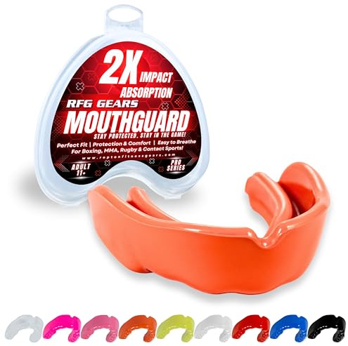 Mouthguard, Adult and Junior Gum Shield Slim Fit with Case for Boxing, Martial Arts, Judo, MMA, Rugby, Karate, Hockey and Other Contact Sports (Orange, Adults (11+))