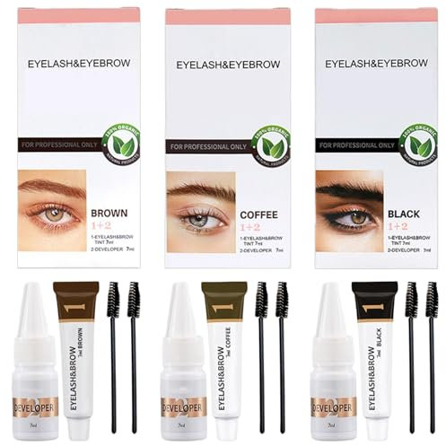 Kit tintura per sopracciglia a 3 colori, kit di tinta per ciglia, kit di tinture per ciglia e sopracciglia, kit per ciglia semi-permanente, crema tintura per ciglia rapide impermeabili professionali.