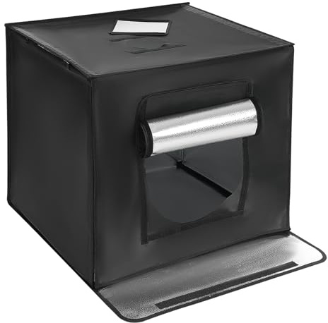 Donened – Fotolåda, 60 x 60 x 60 cm, vikbar fotostudio, ljustält med 60 LED-ljus och 5 olika färgade bakgrunder, färgtemperatur 5 500 K, för fotostudio, hem, kontor