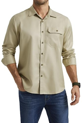 Enlision Chemise Homme Manches Longues Kaki Chemise Décontractée Infroissable Homme Coton Shirt avec Poche Regular Fit L