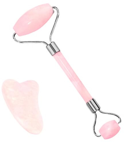 OUDQFCJ 2 Pcs Set de Masaje Facial Gua Sha y Rodillo de Jade Natural para Anti-Aging, Reducción de Arrugas, Masaje Facial y Corporal (Rodillo de Jade Natural)