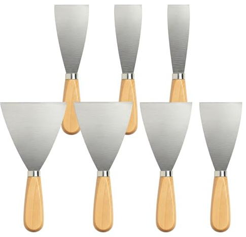 Spachtel Set, 7-teiliges Spachtel Werkzeug mit Metallspachtel, Flächenspachtel und Japanspachtel, Ideal für Trockenbau und Malerarbeiten, Inklusive 1, 1.5, 2, 2.5, 3, 4 und 5 Zoll Spachteln