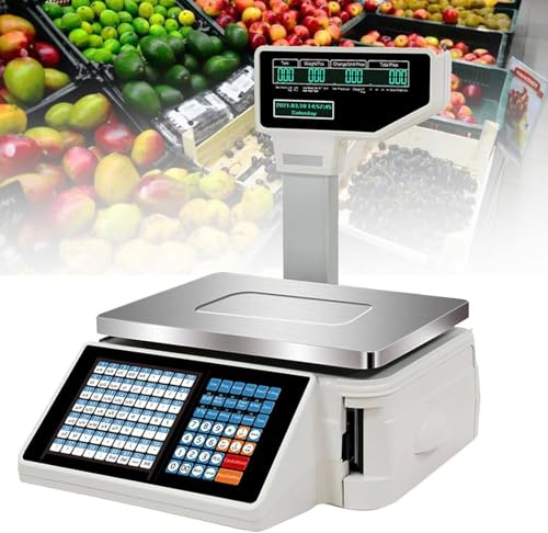 WHYYDSS Balances avec Impression d'étiquettes,Balance Commerciale avec imprimante d'étiquettes et de reçus,Balance à Code-Barres numérique,pour supermarchés et magasins de détail. Machine+cashbox