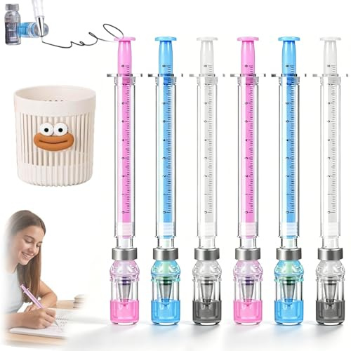 NNBWLMAEE 3/6/9-Pack Syringe Shaped Gel Pens, 2026 New Creative Syringe Shaped Gel Pen for Funny, 0.38mm Black Neutral Pen, Nurse Accessories for Work and Nursing School Supplies, Gift (6pack)