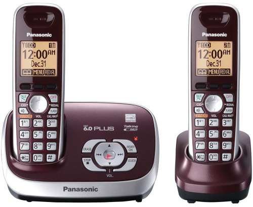 Panasonic Cordless Phone with Answering System, Wine Red, 2 Handsets (Renewed)