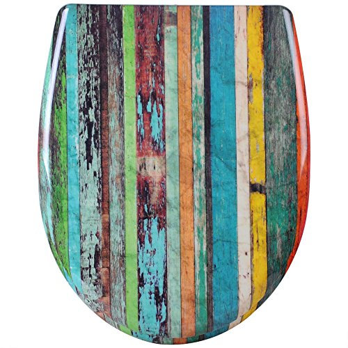 WOLTU Toilettendeckel mit Absenkautomatik Motiv, WC Sitz mit Schnellverschluss, Toilettensitz O Form, Klodeckel Klobrille, Montage von oben und unten, 175 kg belastbar, Duroplast, Old board Ova