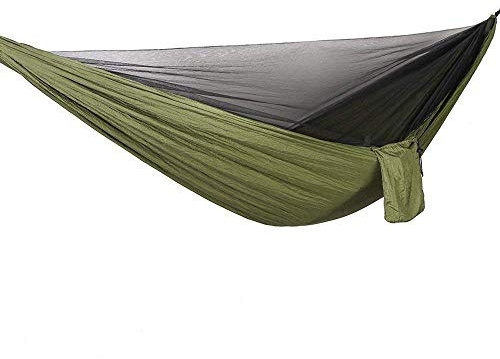 Bwiv Hängematte Outdoor Moskitonetz Ultraleicht 290x140cm Tragbar Hammock Schnell Trocknend Fallschirm Nylon Tragkraft 300KG Reisehängematte für Camping Reise Garten Sport Olivgrün