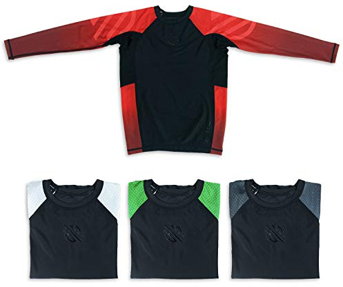 Sanabul Kids Essential Long Sleeve Rashguard Youth BJJ Childrens Martial Arts - RED, LARGE
