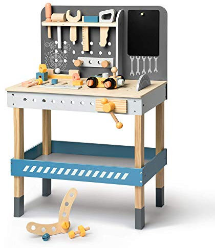 ROBUD Kinder Werkbank aus Holz mit Werkzeug und Zubehör,Spielzeug-Werkzeugset, Geschenk für Kinder ab 3, 4, 5, 6 Jahren und älter