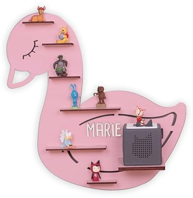hellomini Personalisiertes Regal für die Toniebox Mädchen - Wandregal mit Wunschnamen fürs Kinderzimmer - Regal Mädchen Mädchen - Toniebox Aufbewahrung (Schwan)
