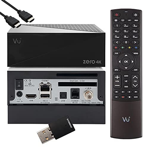 VU Zero 4K - UHD HDR Sat Receiver mit 1x DVB-S2X Tuner, E2 Linux Smart Receiver, YouTube, CI + Kartenleser, Media Player, HbbTV Mediathek, USB, 1TB HDD PVR Kit, 300Mbit WiFi + EasyMouse HDMI-Kabel