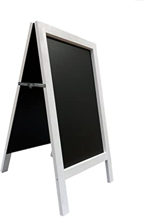 Pizarra caballete marco madera blanco rústico. Pizarra negra doble cara apta para tizas y rotuladores efecto tiza. Ideal para hostelería, restaurante, habitación, etc. (120 x 60 cm)