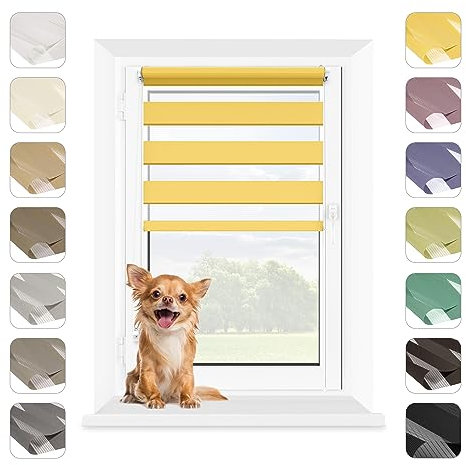 MARDOM Duo Rollo Tag und Nacht Ohne Bohren - Doppelrollo Klemmfix für Fenster, Fensterrollo Innen, Jalousien (Gelb, 42.5x215 cm, Stoffbreite: 38.5)