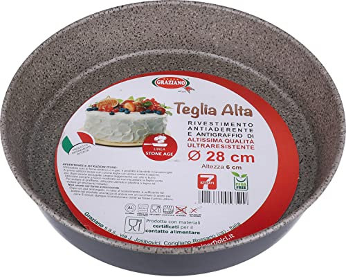 Graziano, Plaque ronde fabriquée entièrement en aluminium et dotée de 7 couches de revêtement anti-adhésif, idéale pour réaliser des Pan d'Espagne et bien plus encore, PFOA Free, ø 28 cm