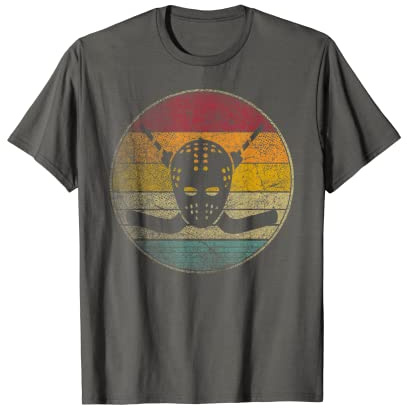 Hockey Stick Mask Puck Ice Goalie Vintage Retro 70s 80s T-Shirt