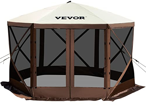 VEVOR Tält Pop-Up Camping, 6-sidigt solskydd med nätfönster, bärbar bärväska, markinsatser, stora tält för utomhuscamping, gräsmatta