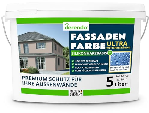 derendo Silikonharz Fassadenfarbe Braun ULTRA Wetterschutz Cappuccino 5 l aussen Fassade Silikonharzfarbe mit Abperleffekt Lotus Blatt Fassadenschutz Schmutzabweisende Silikonharzbeschichtung