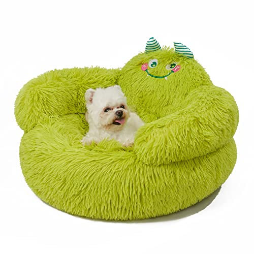 Jiupety Hundebett Katzenbett Flauschig, Donut Hundebettn Mittelgroße Hunde, Orthopädisches Hundekissen Hundekorb, Größe M (61 x 61 x 36 cm), Niedliches Hundekörbchen, Cartoon Dog Bed, grün
