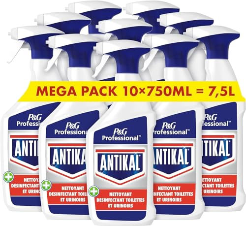 Antikal Spray Anti-Calcaire Nettoyant Désinfectant, Paquet (10 x 750ml), Brillance Éclatante En Un Passage Sans Rinçage, Sans parfum, Détartre le Calcaire et les Résidus De Savon