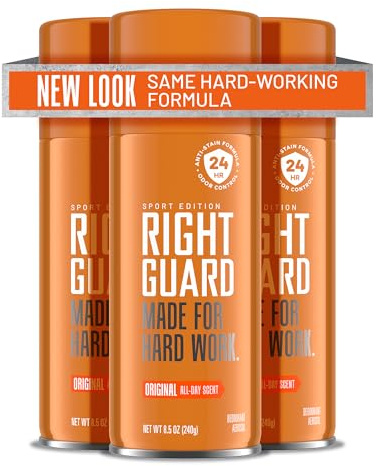 Right Guard Sport Original Scent Deodorant Spray - Aluminum Free Spray Deodorant for Men, 24-Hour Odor Protection, Anti-Stain, & Long-Lasting, 8.5 oz (3 Pack)