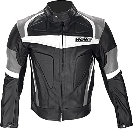 WinNet Giubbotto Giacca in Vera Pelle di Bovino per Moto Impermeabile Antipioggia Antiabrasione Giubbino Motociclista Uomo con Protezioni Omologate CE Estate Inverno (taglia M)