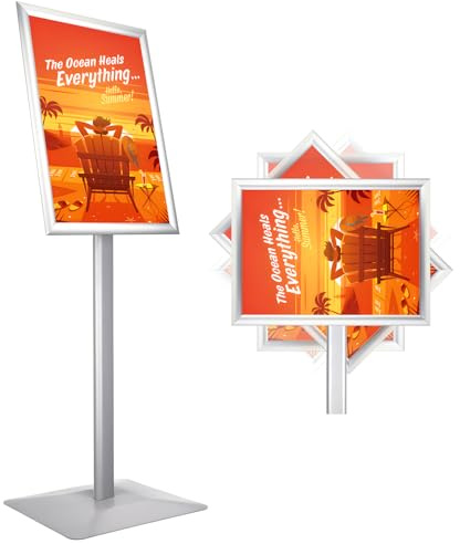 RayLove Infoständer DIN A3,Stahl-Schildhalter, Silber PREMIUM Design Informationsständer (1.25 m), Hoch-/Querformat, Zeichenrahmen für Hochzeits Geschäftsereignisanzeige