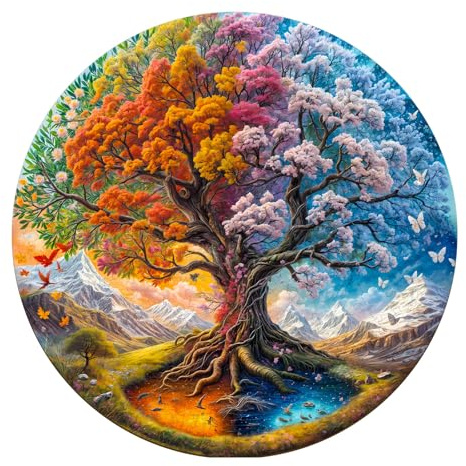 Jigfoxy Tree of Life Wooden Jigsaw Puzzles for Adults, 300pcs Unique Animal Shape Wood Puzzles, Birthday Gifts for Family Friend with wooden box(13.4 * 13.4in)