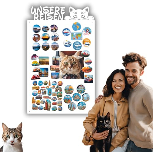 Anwicar Magnettavla – magnetisk anslagstavla med kattmotiv – perfekt för magneter och anteckningar – magnetisk whiteboard – skrivbar tavla med kritmarkeringar – inkl. monteringssats – vit – 80 x 50 cm