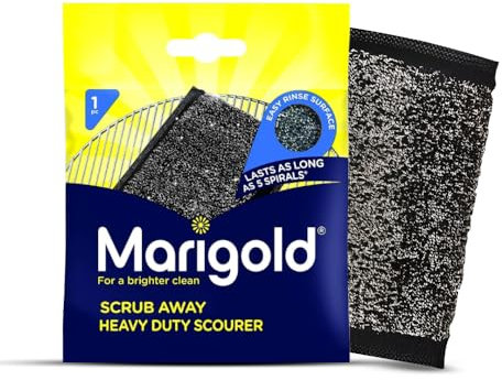 Marigold Scrub Away Heavy Duty Scourer Sponge 1 Pack – Non Scratch, Easy Grip Stainless Steel Scrubbing Scouring Pad for Washing Up, Cleaning Pots & Pans