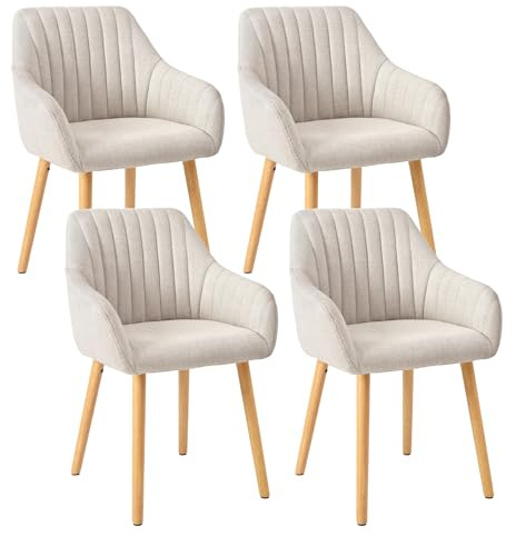 Goeurvant Dining Chairs Set of 4, Modern Kitchen Chairs with Backrest & Wooden Legs, Upholstered Armchairs for Living Room, Dining Room, Lounge, Polyester Fabric, Beige