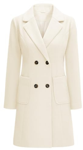 Yuson Girl Manteau Femme Hiver Manteau en Laine Classique Chaud Trench Coats Double Boutonnage À Revers Chic Manteaux Blazer Mi-Long Casual Veste(Beige, L)