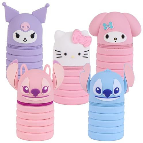 CERDÁ LIFE'S LITTLE MOMENTS - Porte-stylo en silicone Pop Up avec personnages 3D | Design Stitch, Angel, Hello Kitty, My Melody, Kuromi - Trousse souple extensible pour stylos et crayons [Blanc Hello