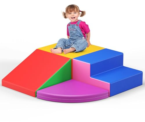 4P-Soft Climbing Blocks, Baby Soft Play Climbing Blocks, High-density Pearl Cotton, PU Cover Scratch-Resistant Clean Easily, Hidden Zipper, Kids Soft Play Set (4P-Leather Case)