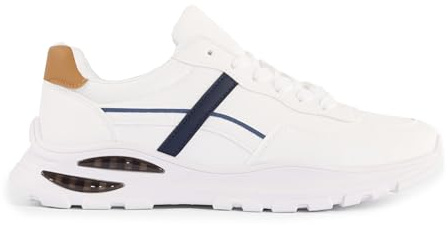 Men’s Fashion Trainers Walking Shoes, Lightweight Breathable Casual Sneakers Gym Sports Shoes, Lace Up Comfortable Durable Running Trainers (White, UK 9)