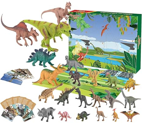 Calendario De Adviento De Dinosaurios - Juguete Educativo con Figura de Dinosaurio y Accesorios Interactivos para Niños,Detalles para Fiestas Regalos Navideños Calendario de 24 Días para Niños Niñas