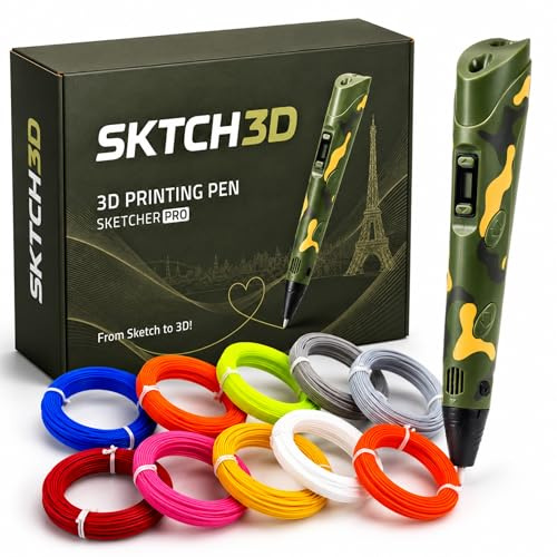 SKTCH3D Bolígrafo 3D Profesional PLA, Lápiz 3D con Pantalla LCD – Army