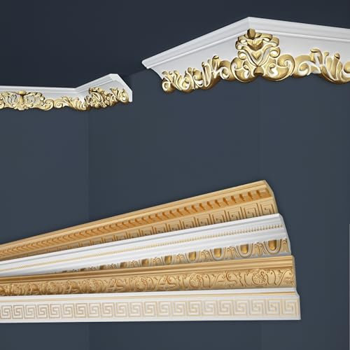 Marbet Deckenleisten gold Sparpaket aus Styropor EPS - Stuckleisten gemustert, im traditionellen Design - (40 Meter B-35 G) Styroporleiste Winkelleiste Wandleiste