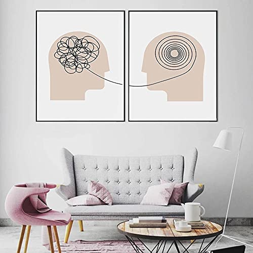 Bullidea Cartel de psicólogo Consultor de Terapia Arte de Pared de Oficina Impresiones Digitales Pintura de Lienzo Psicoterapeuta Decoración de Oficina Sin Marco 40x50cmX2