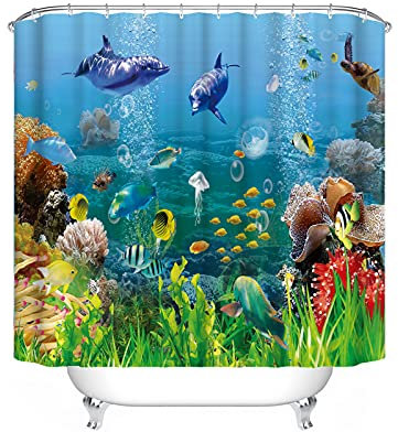 FgolphdDuschvorhang Finding Nemo 120x200 180x200, Textil Ozean Welt Delfin Bunt Shower Curtains Wasserdicht Dekorieren Sie Ihr Badezimmer (120 * 200,12)
