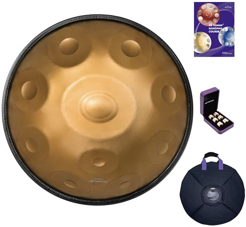AS TEMAN HANDPAN,Handpan drum instrument in D Minor 10 Notes 440Hz 22 inches Steel Hand Drum with Soft Hand Pan Bag, 2 handpan mallet,Handpan Stand,dust-free cloth