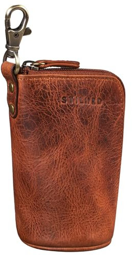 STILORD 'Tanner' Schlüssel Etui Tasche Leder Schlüsseletui Autoschlüssel Schlüsselhalter mit Schlüsselanhänger RFID Minibörse Vintage Echtleder, Farbe:Kara - Cognac