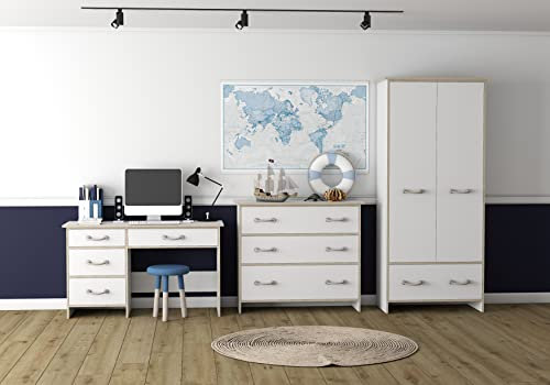 Fabryka Mebli Idźczak Kinderzimmer-Set Kosmo III Schrank Kleiderschrank Kommode Schreibtisch Seilgriffe - Skandinavischer Stil Stillvolles Modern Design