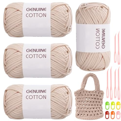 RANJIMA Pelote Coton pour Crochet, Fil à tricoter et à crocheter, Fil à Tricoter 4 x 50g Pelote de Laine Tressé à la Main Fil Classique Ultra Doux Pour Écharpes,Gants,Arts Faits à la Main
