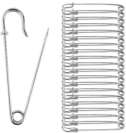 CORTNEY 20 Pcs Large Safety Pins, 3 Inch / 75 mm Heavy Duty Blanket Pins, Metal Spring Lock Kilt Pins, Extra Large Nappy Pins Strong Safety Lock for Jewelry, Crafts, Arts, Clothes, Brooch Making