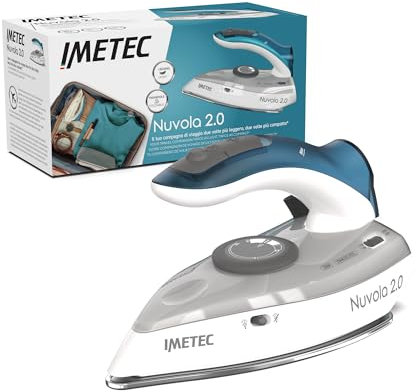 Imetec Nuvola 2.0 - Ferro da Stiro da Viaggio a Vapore - Piastra in Acciaio Inox - 1000 Watt - Compatto e leggero - Manico pieghevole - Custodia da Viaggio - Doppio Voltaggio - Colpo vapore 80 g