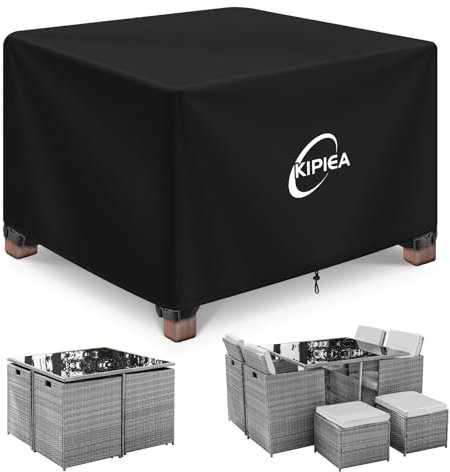 Kipiea Fundas para Muebles de Jardín, Fundas Muebles Exterior Impermeable, 420D Tela Oxford Funda Protectora Para Conjuntos de Muebles Anti Viento, Funda Mesa Exterior Anti-UV- 125x125x71cm