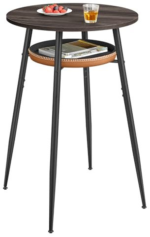 VASAGLE EKHO Kollektion – Bartisch, Stehtisch, Bistrotisch, hoher runder Tisch mit Stauraum, Tischplatte 60 x 60 x 91 cm, Kleiner Tisch für Küche, Hausbar, Wohnzimmer, aschbraun-Karamellbraun